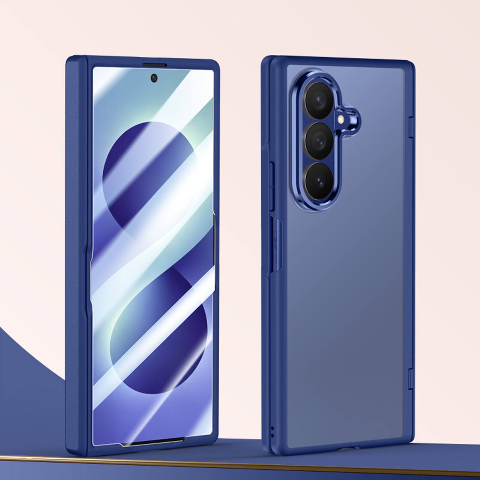 Front. Dteck - Rugged Frosted Matte Case for Samsung Galaxy Z Fold8 Ultra with Screen Protector, Shockproof Rigid Plastic Phone Cover - Blue.