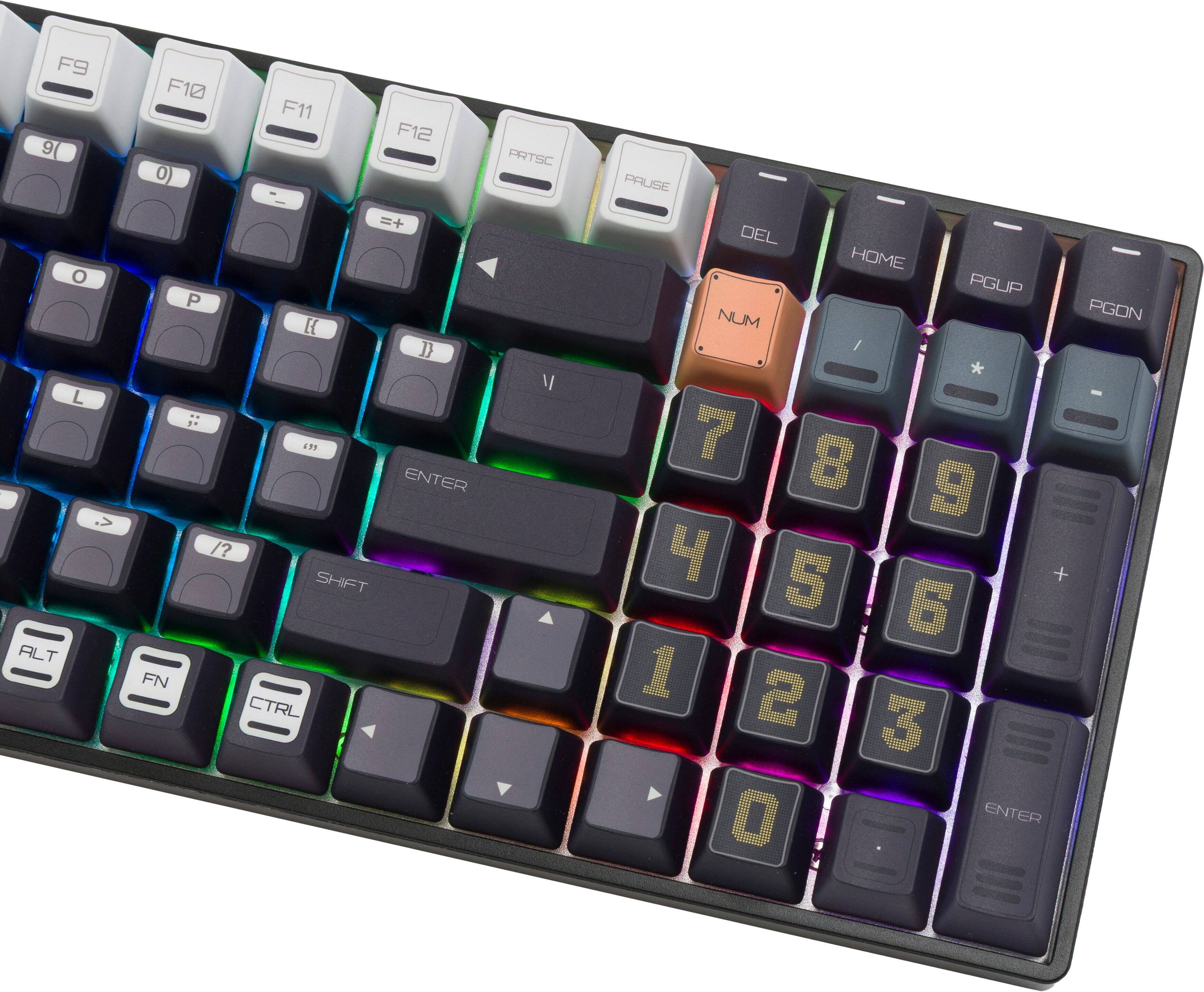 F9 F10 F11 F12 PRTSC PAUSE DEL HOME PGUP NUM PGDN  
9 0 - =  
P [ ] \  
O I 1 2 3  
L K J  
; ' ENTER  
SHIFT  
ALT FN CTRL V DEL HOME PGUP NUM PGDN  
7 8 9 4 5 6  
1 2 3 0  
ENTER