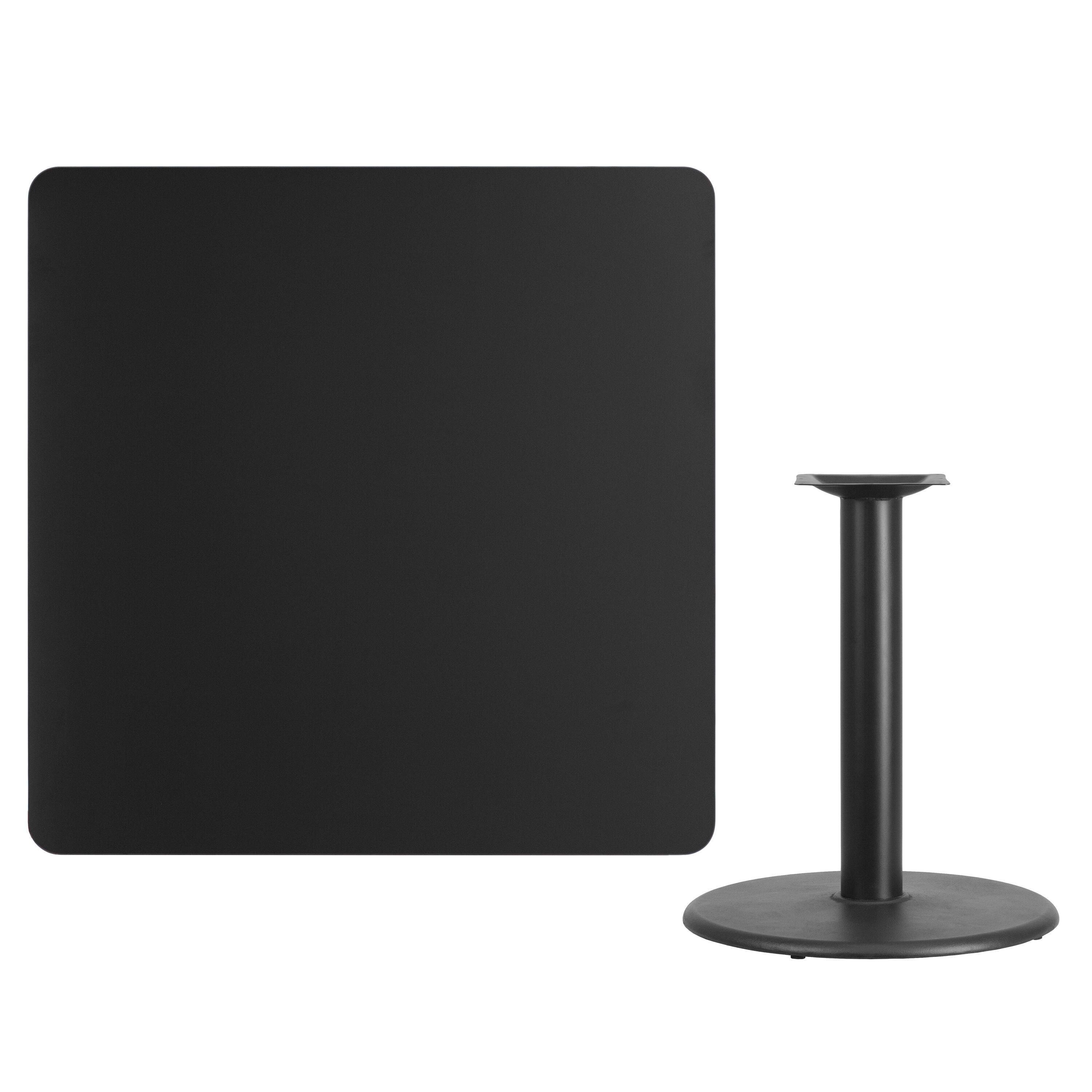 Alt View 2. Emma + Oliver - 42" Square Laminate Table Top with 24" Round Table Height Base - Black.