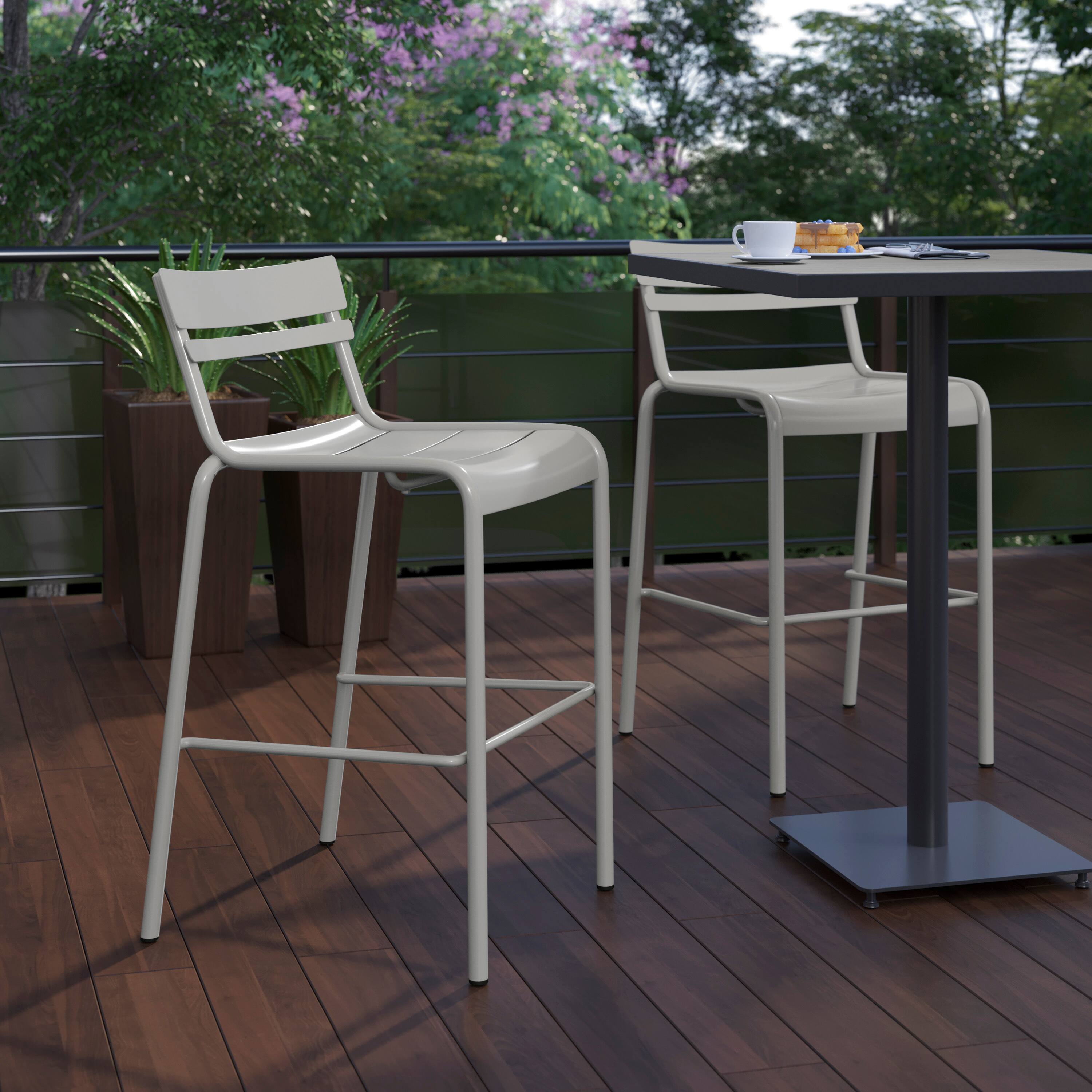 Alt View 3. Flash Furniture - Nash Commercial Grade Silver Metal Indoor-Outdoor Bar Height Stool with 2 Slats - Gray.
