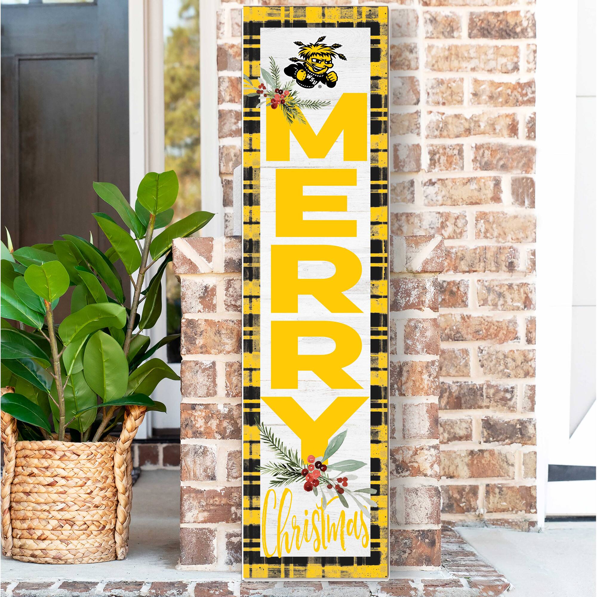 Alt View 1. Jardine - Wichita State Shockers 12'' x 48'' Outdoor Merry Christmas Leaner - White.