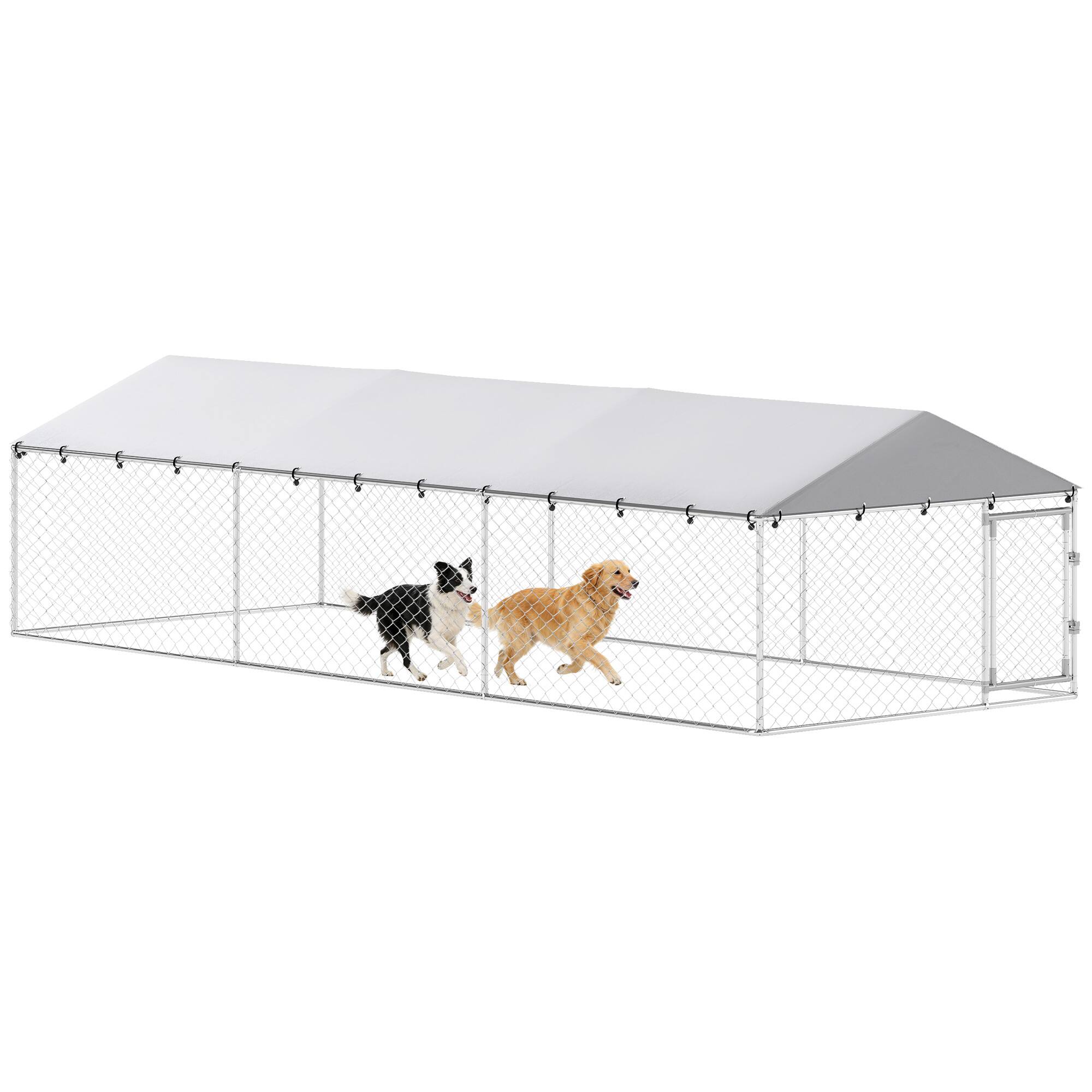 Front. Pawhut - x 7.5' x 5' Dog Kennel Outdoor for Large Dogs with Waterproof Roof - Silver.