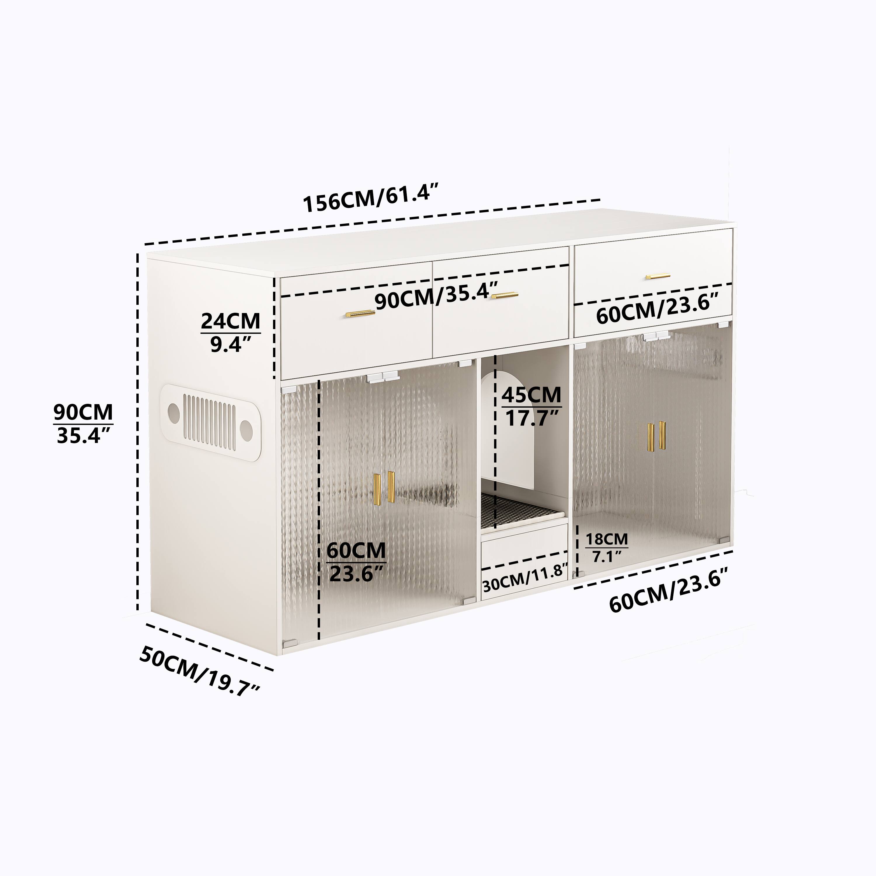 156CM/61.4"  
90CM/35.4"  
60CM/23.6"  
24CM/9.4"  
45CM/17.7"  
50CM/19.7"  
30CM/11.8"  
18CM/7.1"