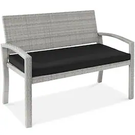 Best Choice Products - 2-Person Outdoor Wicker Bench Garden Patio Porch Furniture w/ 700lb Capacity - Gray/Black