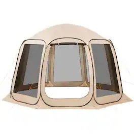 HTUTWOO - Portable House Tent - 12x11ft 10-12 Person Pop Up Screen Tent, in Canopy with Carry Bag Netting Sides Ground Stakes - Beige