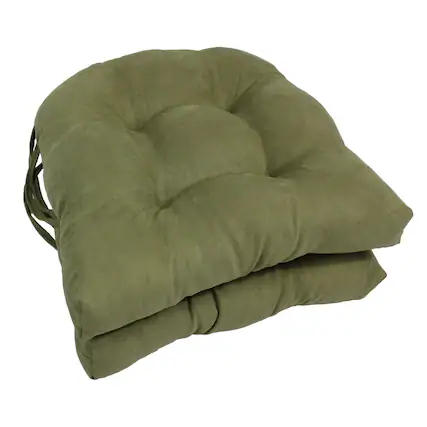 Front. Blazing Needles - 16-inch Solid Microsuede U-shaped Tufted Chair Cushions (Set of 2) - Sage.