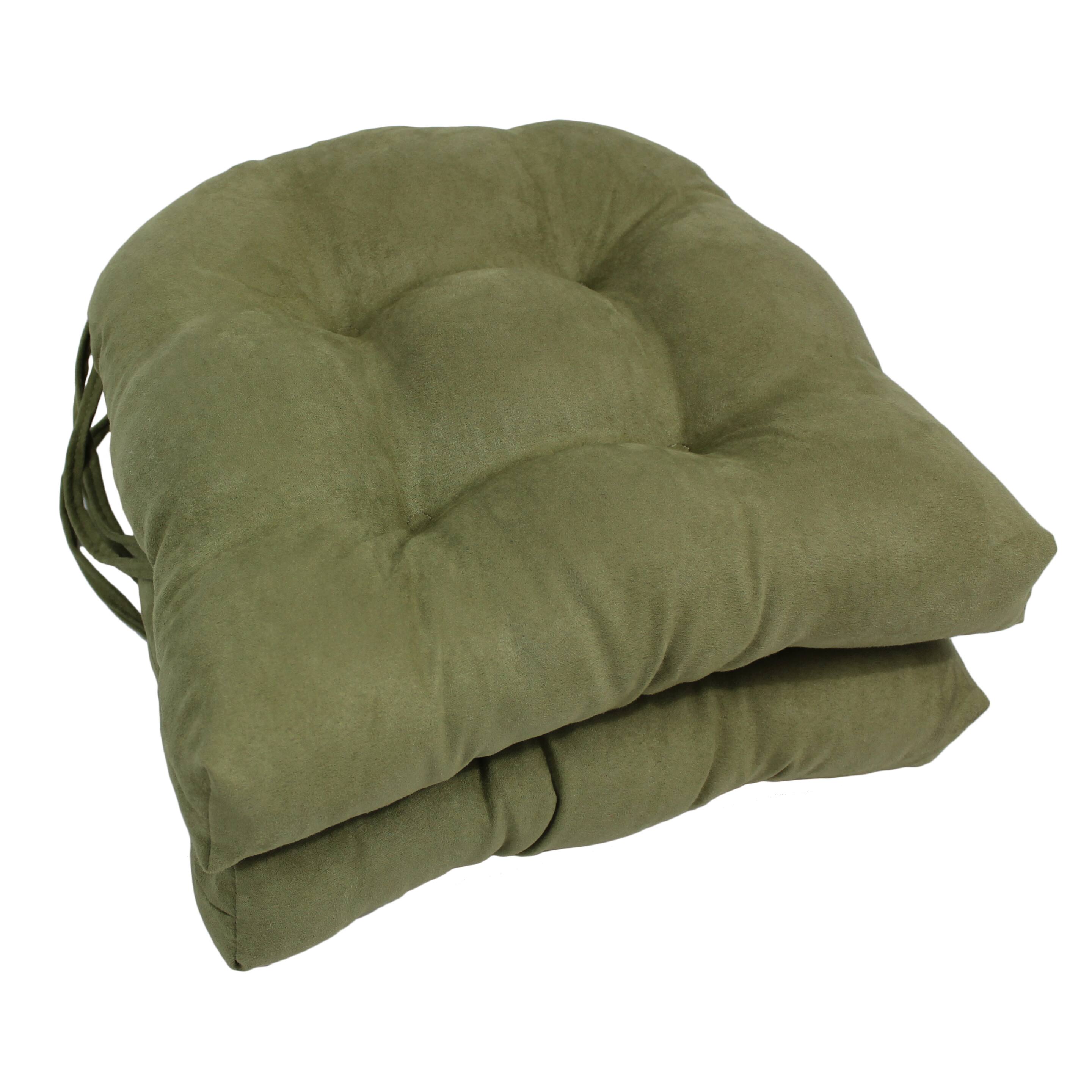 Front. Blazing Needles - 16-inch Solid Microsuede U-shaped Tufted Chair Cushions (Set of 2) - Sage.