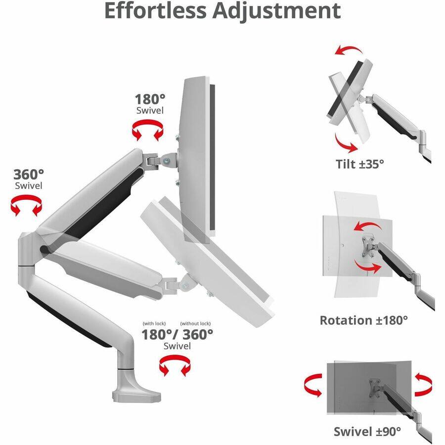Effortless Adjustment

180° Swivel

360° Swivel

Tilt ±35°

(with lock) 180°/360° Swivel

Rotation ±180°

Swivel ±90°
