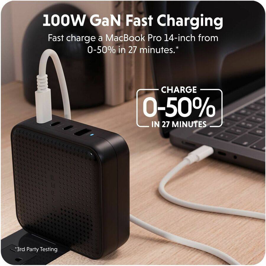 100W GaN Fast Charging

Fast charge a MacBook Pro 14-inch from 0-50% in 27 minutes.*

CHARGE 0-50% IN 27 MINUTES

*3rd Party Testing