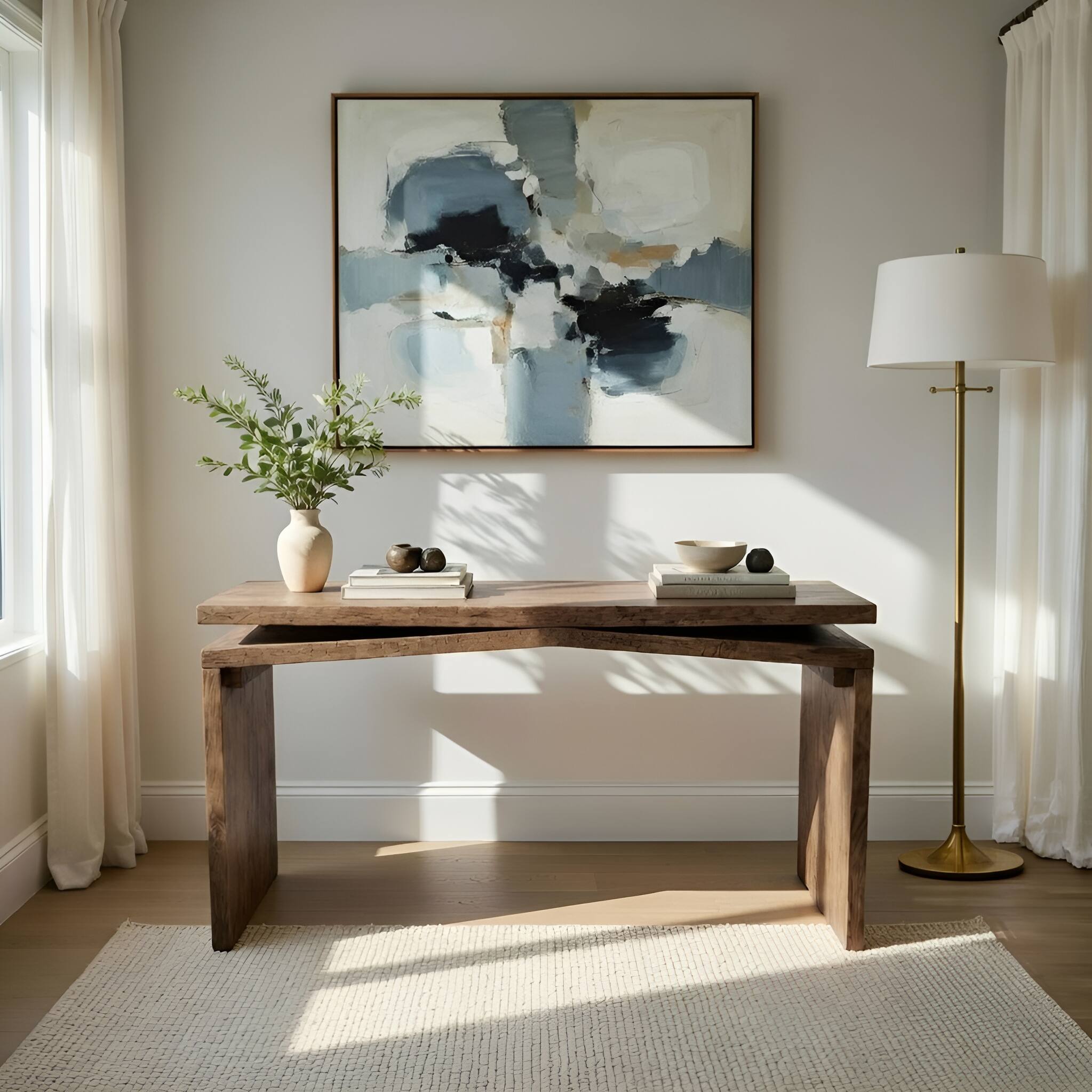 Alt View 4. Manhattan Lane - Keri Console Table, 60 inch Solid Mango Wood Slab Top, Handcrafted Rustic Natural Brown, Organic Design - Natural Brown.