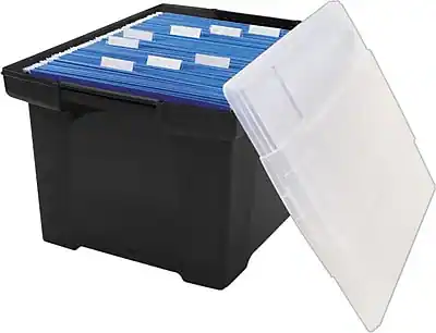 Front. Storex - Storex Storage Plastic File Tote with Comfort Grips, Letter/Legal Size, Black/Clear (61528U01C) - Black and clear.