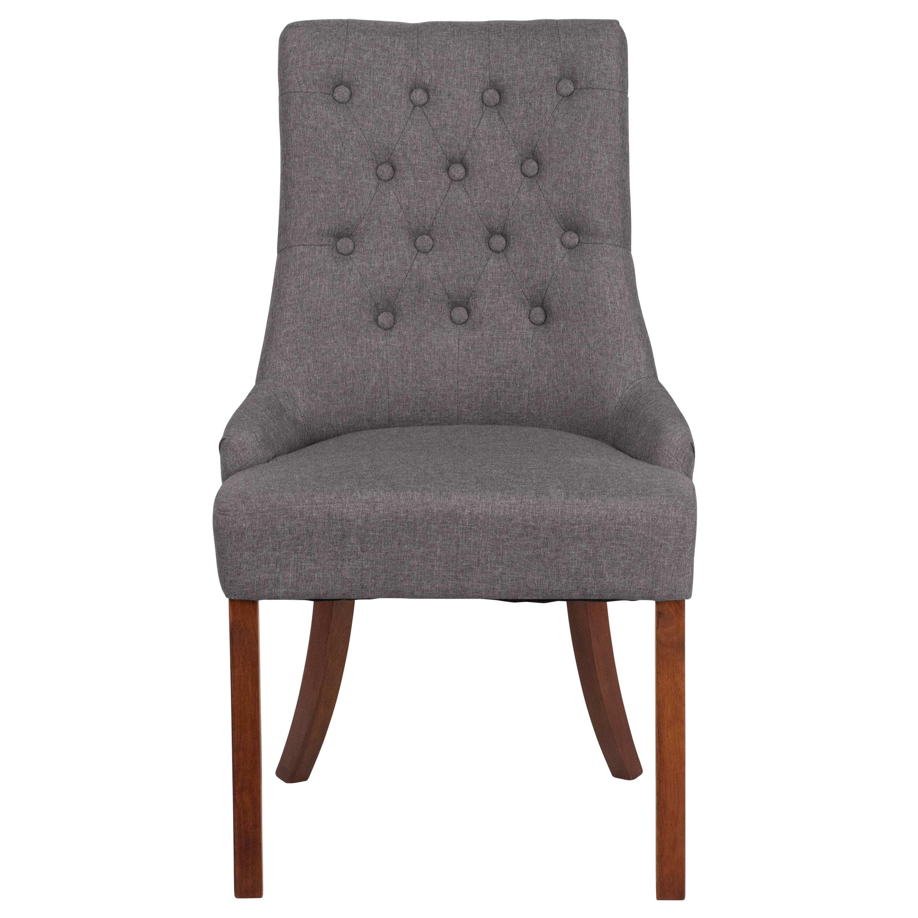 Alt View 5. Emma + Oliver - Tufted Chair with Curved Mahogany Legs - Gray Fabric.