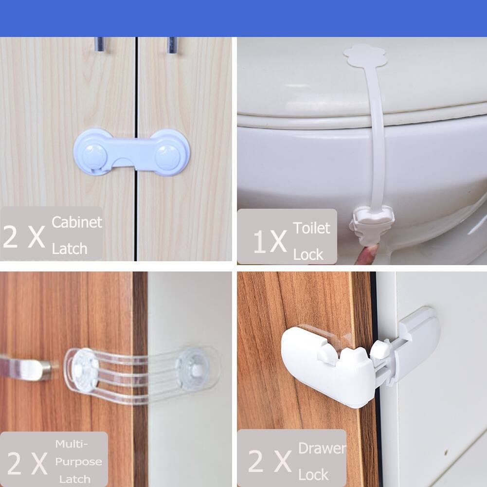 2 X Cabinet Latch  
1 X Toilet Lock  
2 X Multi-Purpose Latch  
2 X Drawer Lock