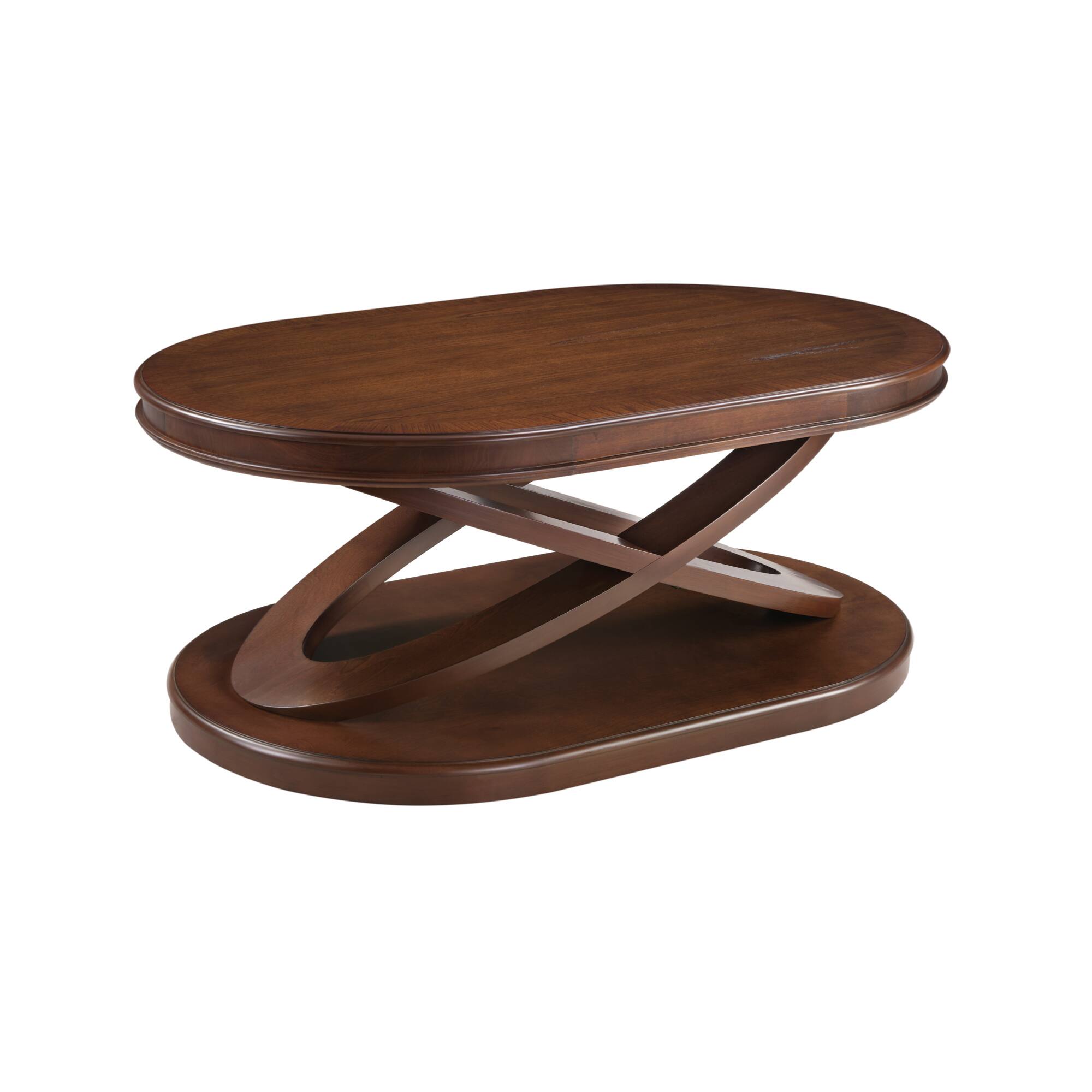 Alt View 6. GOODSILO - Elegant Oval Wood Coffee Table with X-Shaped Base and Open Storage for Living Room and Home Office - Walnut.