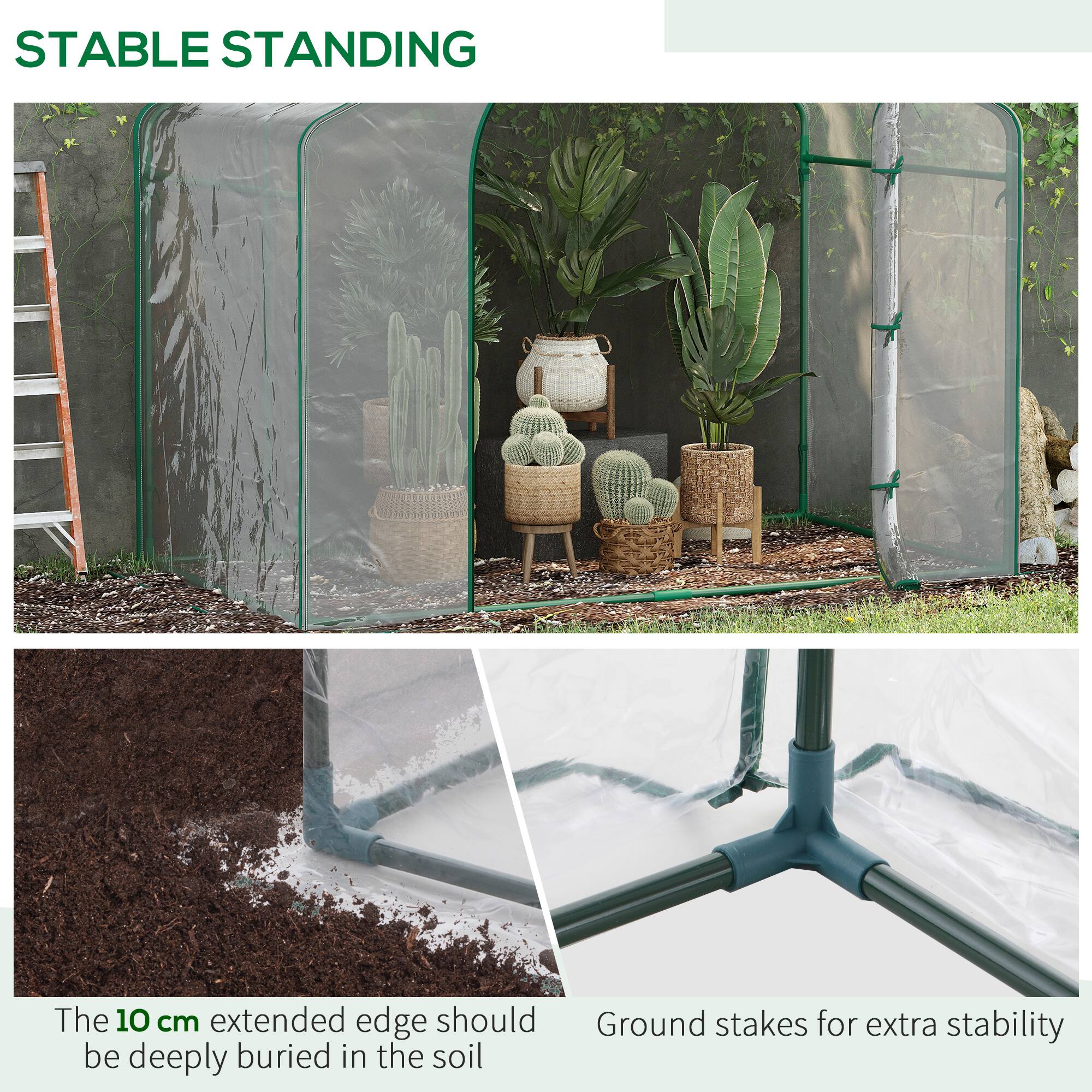 STABLE STANDING

The 10 cm extended edge should be deeply buried in the soil

Ground stakes for extra stability