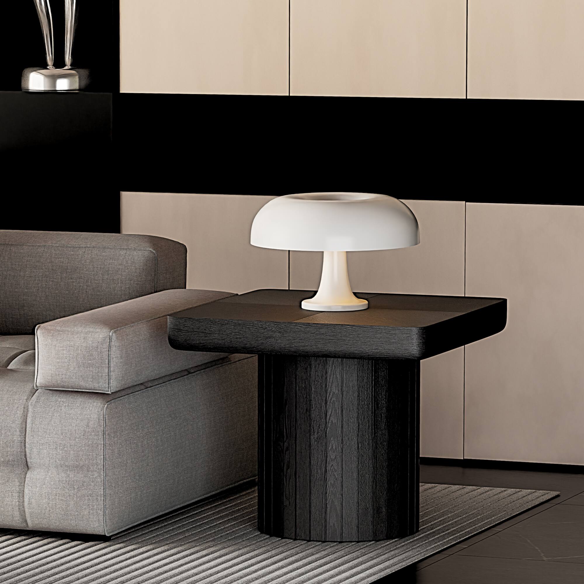 Angle. Loheer - Loheer Modern Black Square End Table Solid Wood Veneer Side Table with Cylindrical Base for Living Room 23.6 Inch - Black.