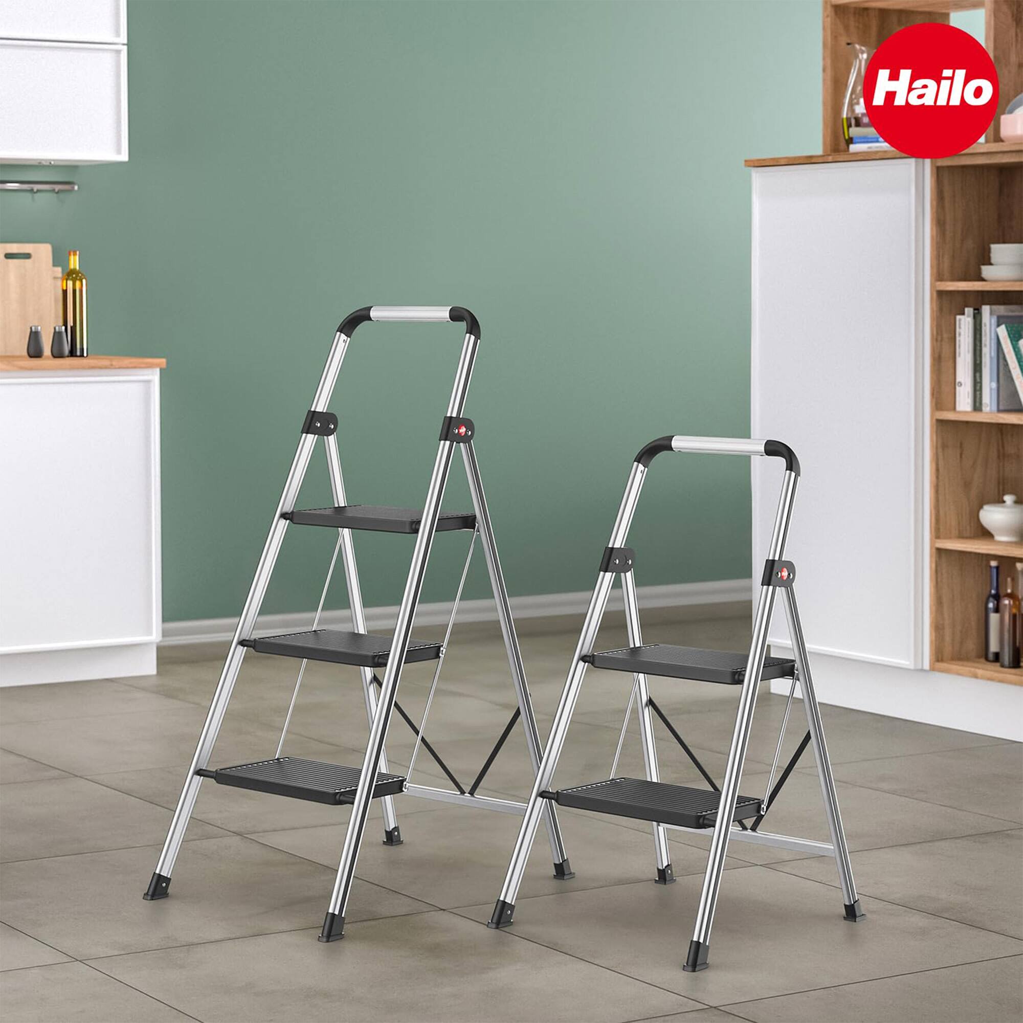 Alt View 7. Hailo - Hailo Folding 2 Step Non-Slip Stool for Home and Kitchen, K71, Silver/Black - Silver, Black.