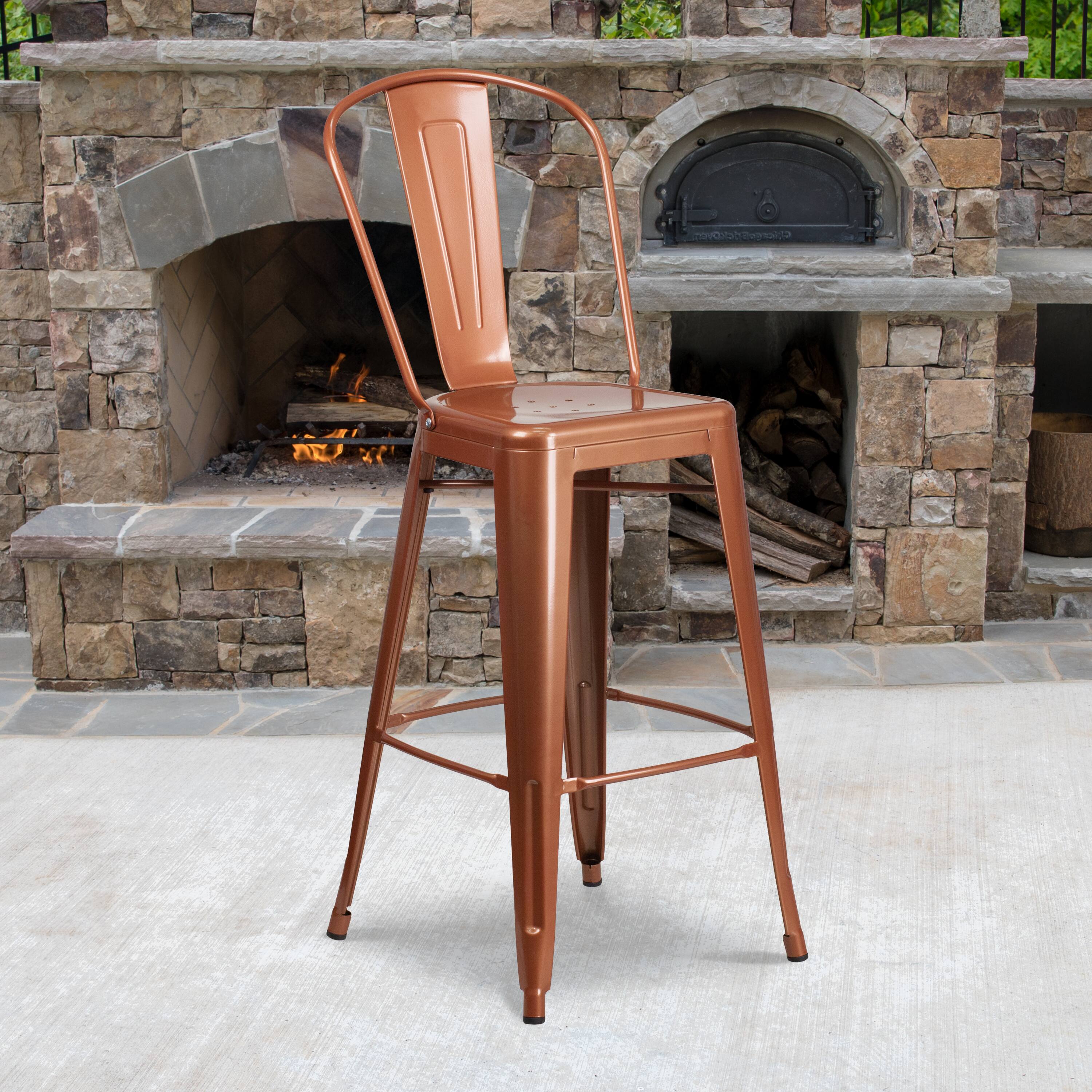 Alt View 1. Emma + Oliver - Commercial Grade 30"H Metal Indoor-Outdoor Barstool with Drain Holes and Back - Copper.