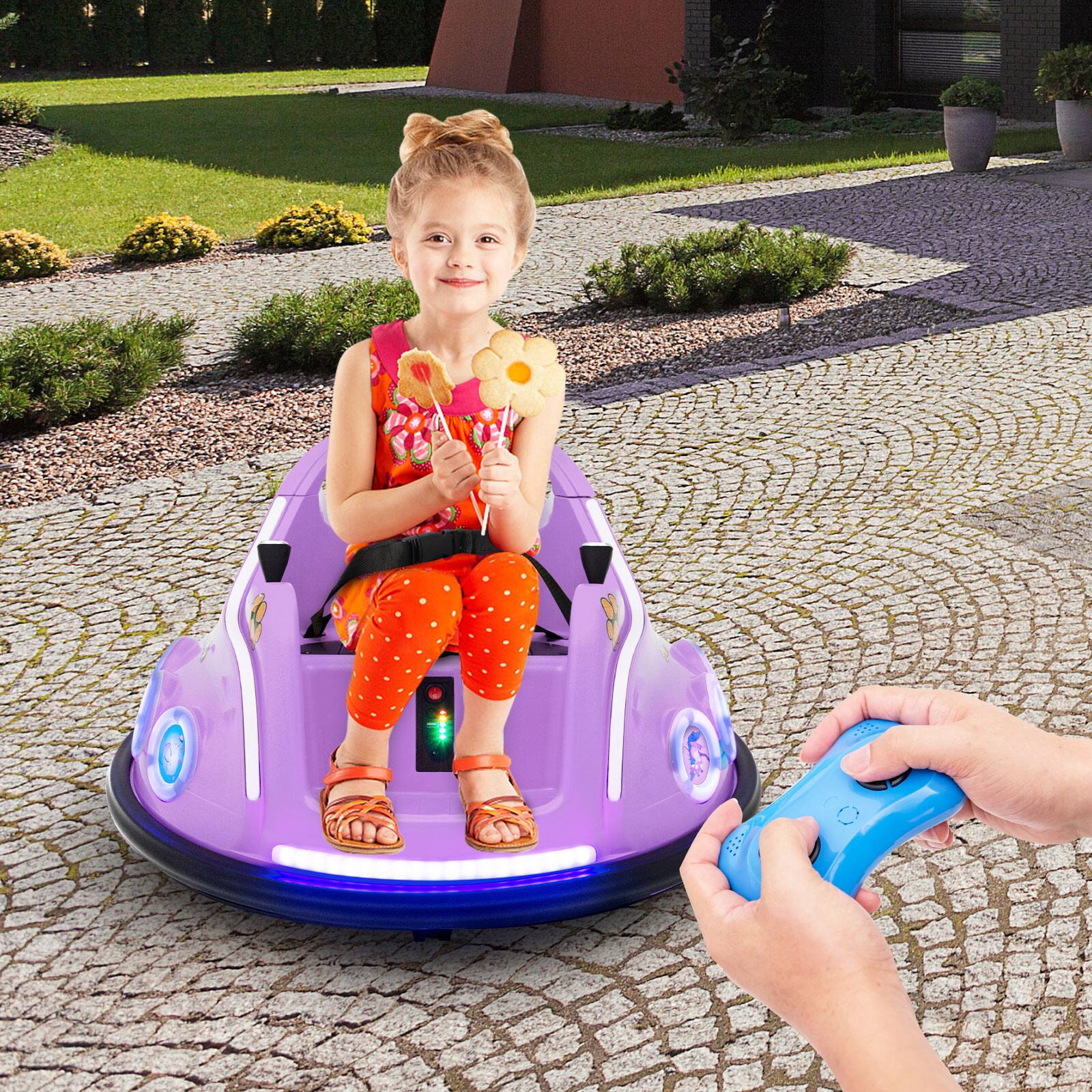 Alt View 1. Costway - Costway 12V Kids Ride on Bumper Car Remote Control w/ Flashing LED Light & Music - Purple.