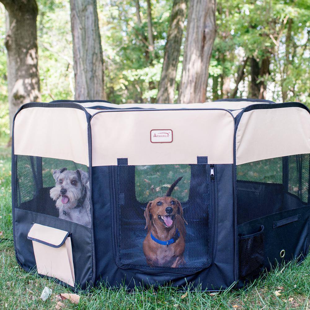 Back. Armarkat - Portable Pet Playpen In Black And Beige Combo Medium - Black.