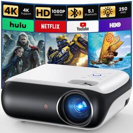 GlowWise - 1080P Home Theater Projector, Bluetooth Portable Projector with Built-in Speaker, Support Phone, HDMI, USB, AV - white