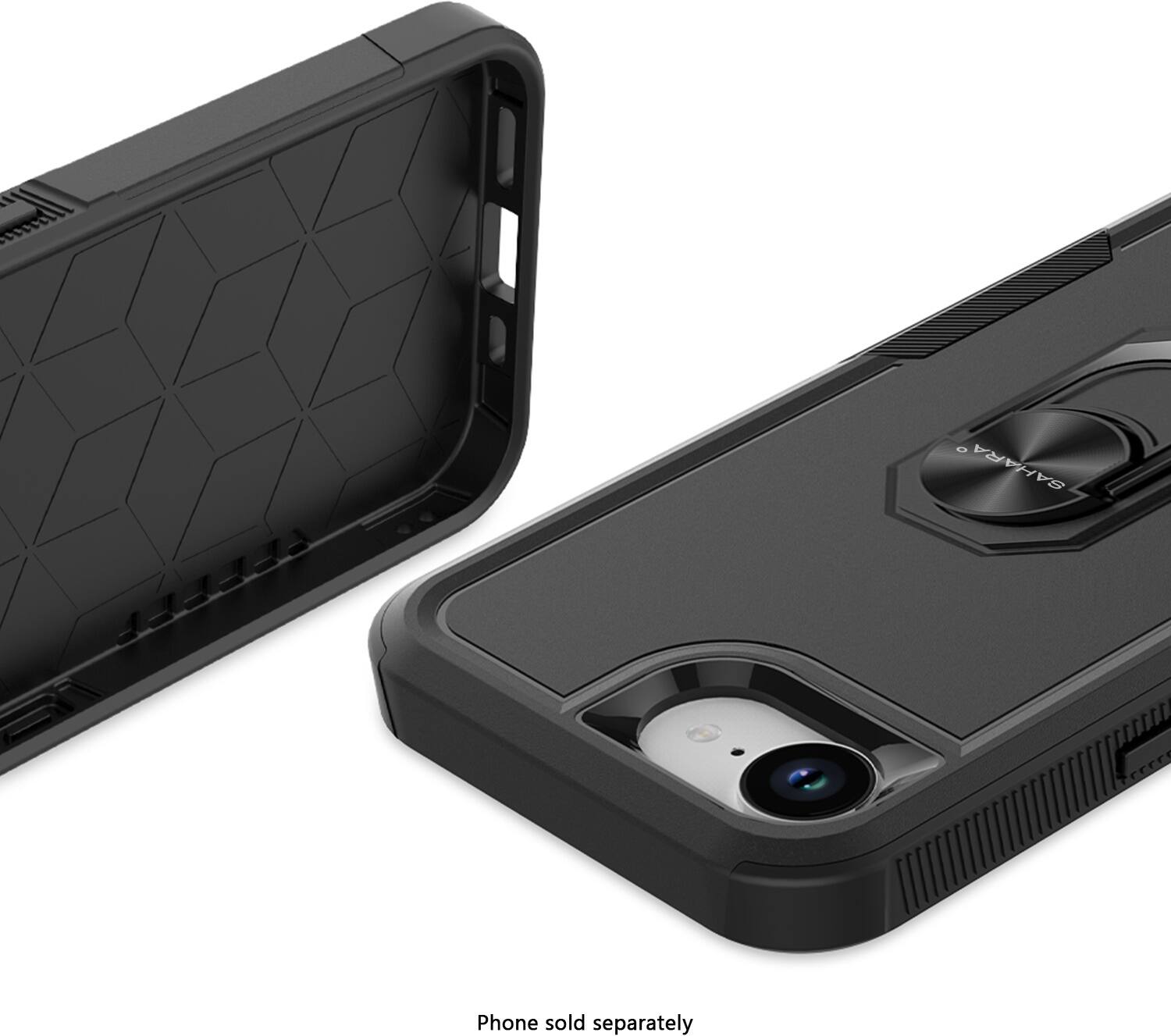 The image features a phone case with a camera on the back, and the words "Phone sold separately" are written on the image.