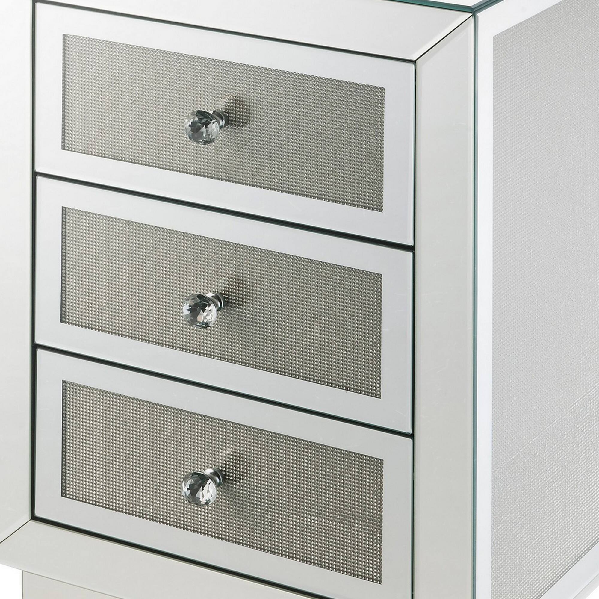 Alt View 3. Manhattan Lane - 3 Drawer Mirrored Accent Table with Faux Diamond Inlay - Silver.