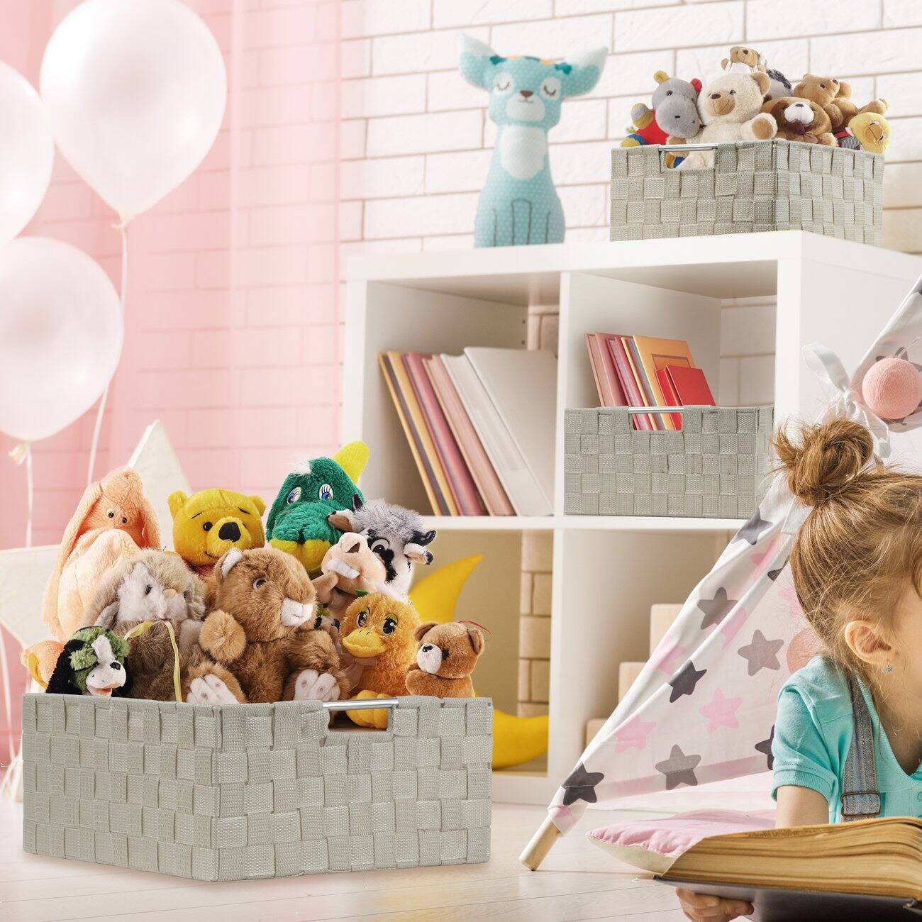 Alt View 1. Sorbus - Sorbus 7 Piece Storage Baskets for Organizing , Mesh, Linen, Organizer Storage Baskets for Home or Office - Beige.