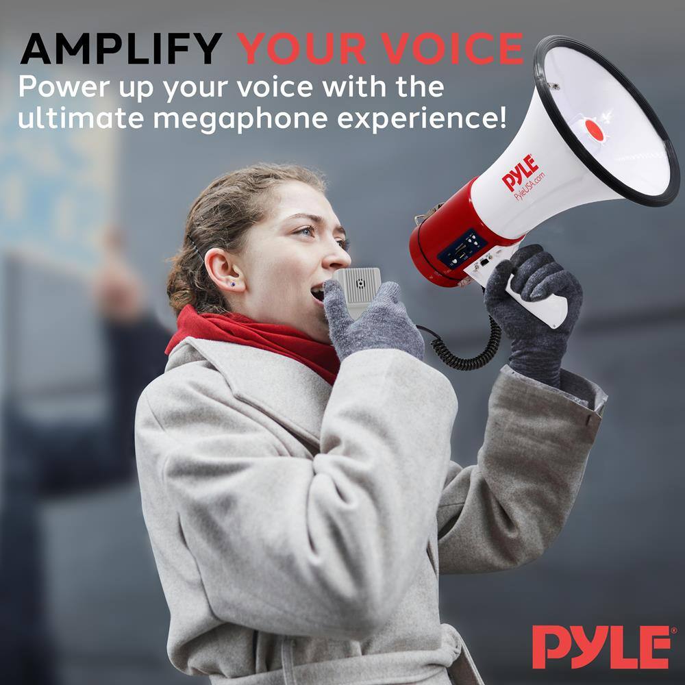 AMPLIFY YOUR VOICE  
Power up your voice with the ultimate megaphone experience!  

PYLE  
PyleUSA.com  

PYLE