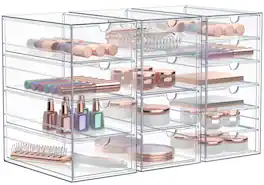 Sorbus - 14 Drawers Acrylic Organizer for Makeup, Organization and Storage, Art Supplies, Jewelry,- 3 Pcs - Clear