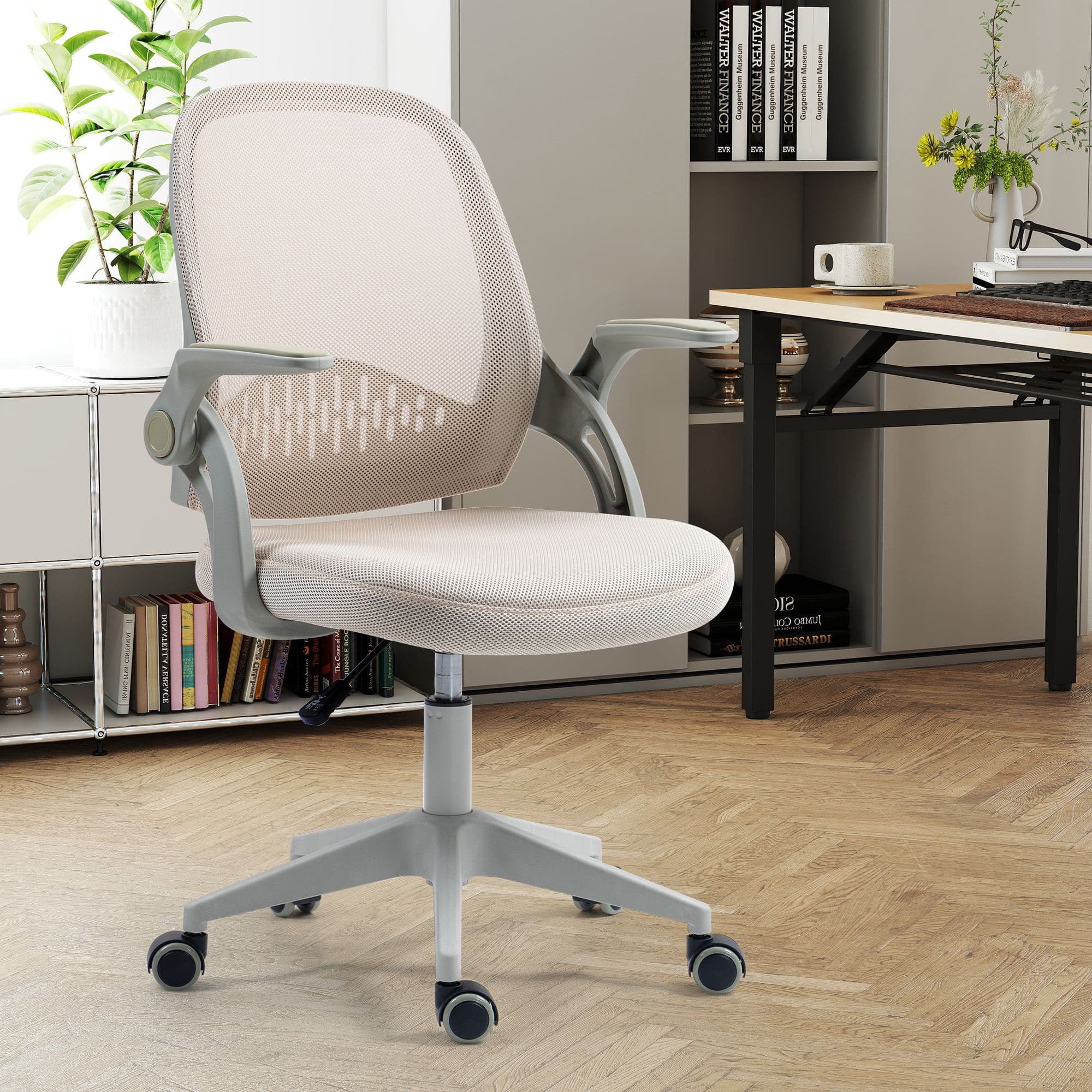 Akoasm - Ergonomic Mesh Office Chair with Adjustable Lumbar Support, Breathable Backrest, Height Adjustable Swivel Chair - Beige