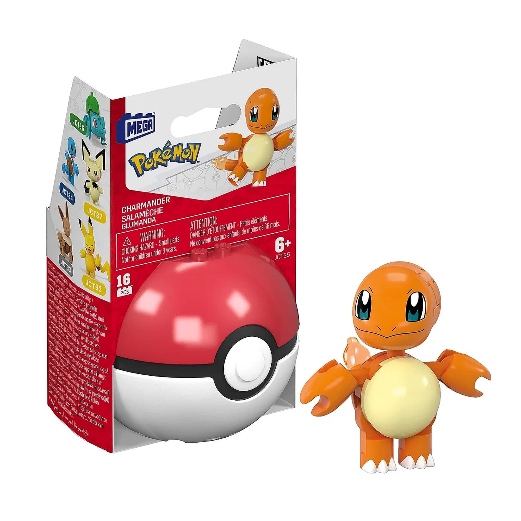 Mattel - Pokemon Mega Construx Poke Ball 16-Piece Building Set | Charmander - Orange