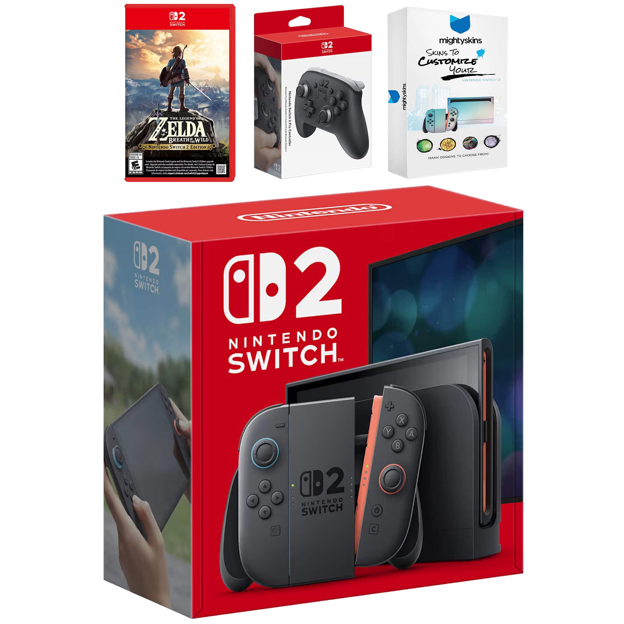 Switch 2 Video Game Console with Zelda Breath of the Wild, Pro Controller and MightySkins Code Bundle - Nintendo Switch 2