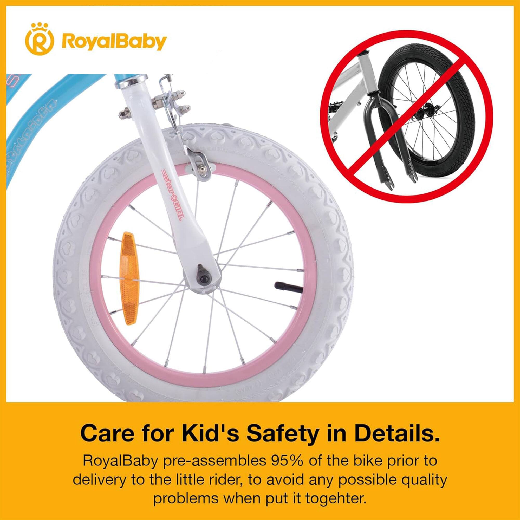 RoyalBaby pre-assembles 95% of the bike prior to delivery to the little rider, to avoid any possible quality problems when put it together.