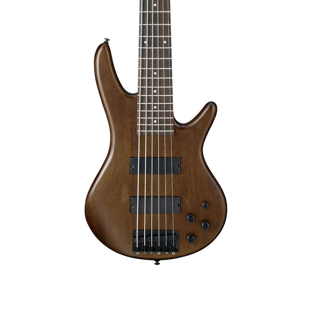 Angle. Ibanez - Ibanez GSR 6-String Bass Guitar, Right, Walnut Flat - Charcoal Brown Burst.