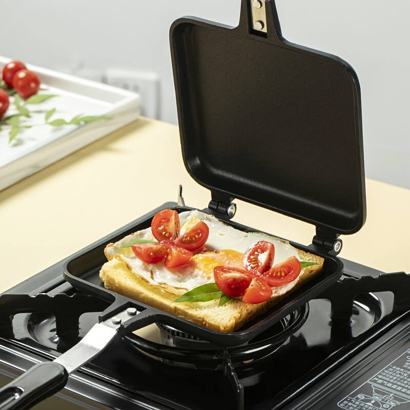 Alt View 4. Tiramisubest - 1pc Sandwich Maker Non-stick Grilled Sandwich Double Sided Frying Pan,Bread Toast Breakfast Pan Omelette Pan - Black.