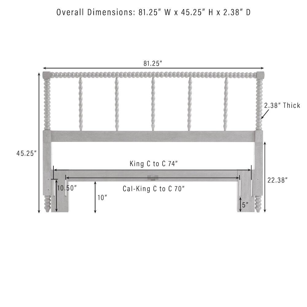 Overall Dimensions: 81.25" W X 45.25" H X 2.38" D  
81.25"  
2.38" Thick  
45.25"  
King C to C 74"  
10.50"  
10"  
Cal-King C to C 70"  
5'  
22.38"