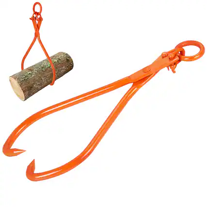 Front. VEVOR - Log Skidding Tongs, 32 inch 2 Claw Log Lifting Tongs, Heavy Duty Steel Lumber Skidding Tongs - Orange.