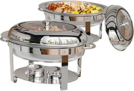 Winado - 2 Pcs 6QT Oval Chafing Dish Stainless Steel with Visual Glass Window for Buffet, Party, Wedding, Banquet, Catering Event - Silver