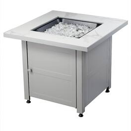 Endless Summer - Outdoor Fire Pit Table with Faux Marble Finish - White Glass