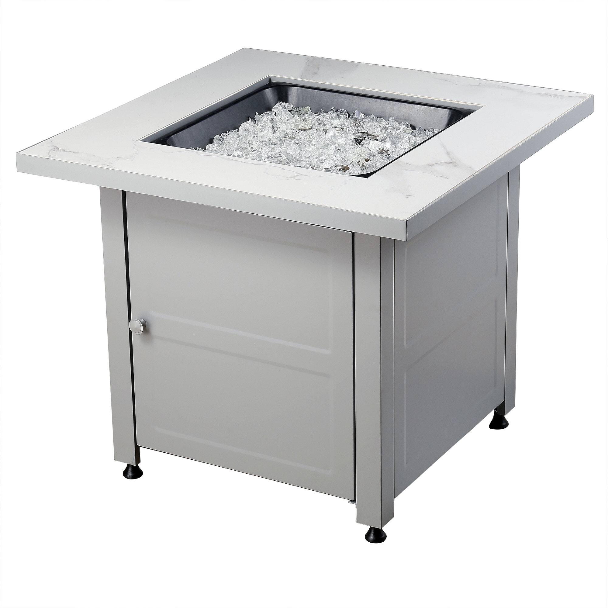 Front. Endless Summer - Endless Summer Outdoor Fire Pit Table with Faux Marble Finish, White Glass - White Glass.