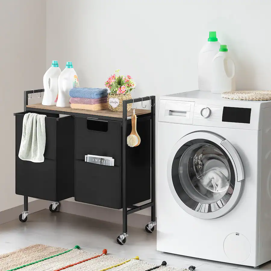 Obby Frame Oumilen 2 Bag Rolling Laundry Sorter Cart with 6 Flat Hooks – Matte ...