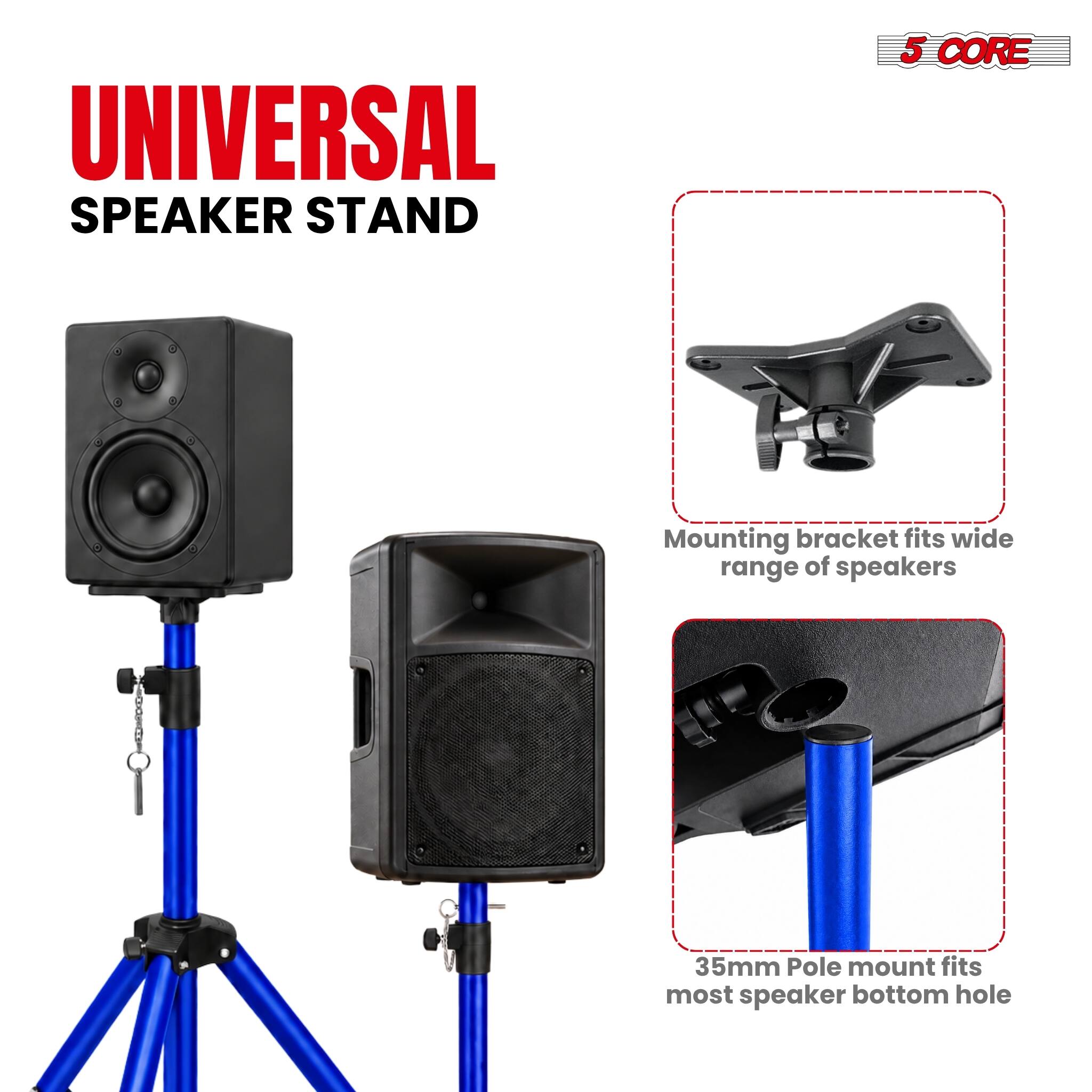 5 CORE 5Core Speaker Stand Tripod Tall Adjustable 72 Inch DJ Pole Mount ...