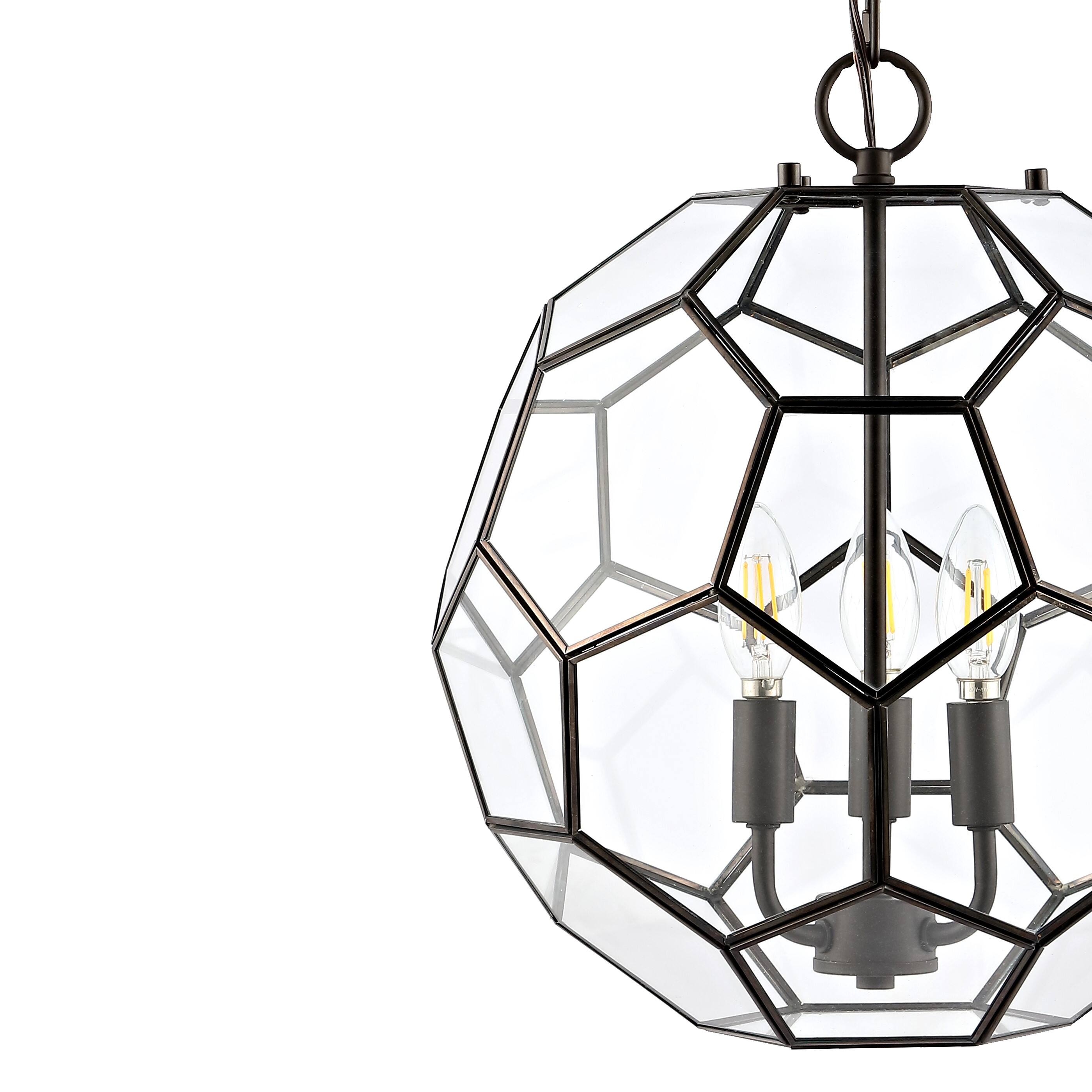 Alt View 3. Jonathan Y - Bee 13.5" 3-Light Modern Farmhouse Iron/Glass LED Pendant, Oil Rubbed Bronze/Clear - Oil Rubbed Bronze.