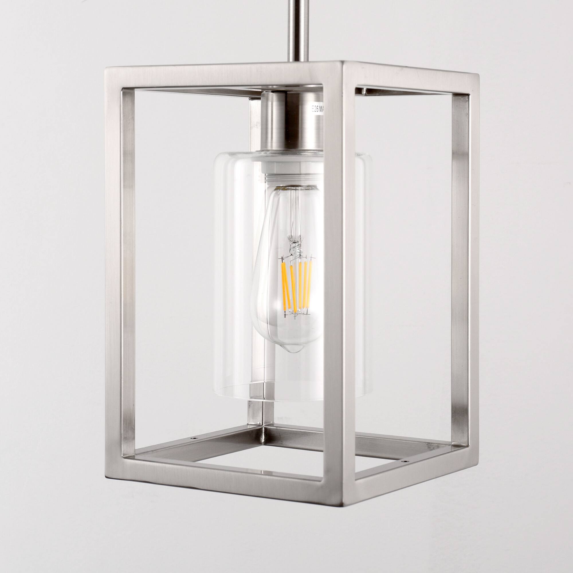 Alt View 3. Jandcase - JANDCASE 1-Light Nickel Pendant Light, Clear Glass Shade, E26 Socket, Non-Integrated Bulbs, for Dining Room - Silver.