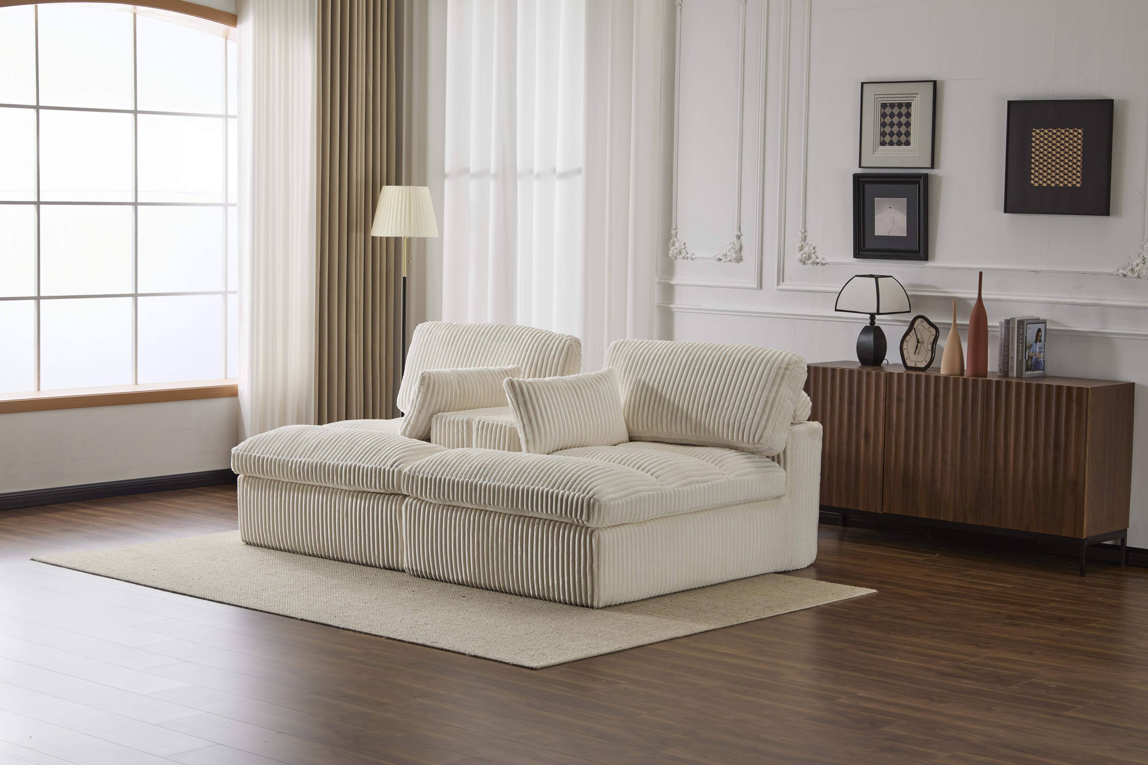 Angle. Roomtec - Double Chaise Lounge Chair IndoorOversized Upholstered Sleeper Cloud CouchDeep Seat Luxury Sofa BedSectional Sofa - Beige.