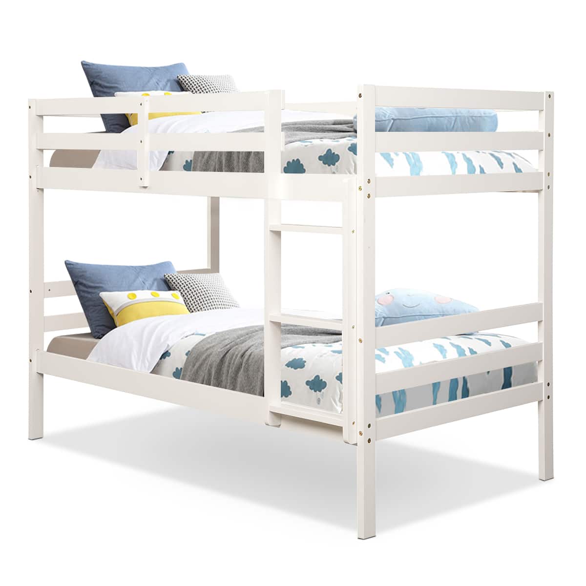 Costway - Twin Over Twin Wood Bunk Beds Ladder Safety Rail - White