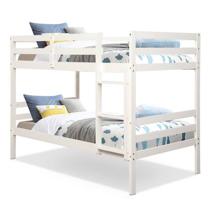 Front. Costway - Costway Twin Over Twin Wood Bunk Beds Ladder Safety Rail - White.