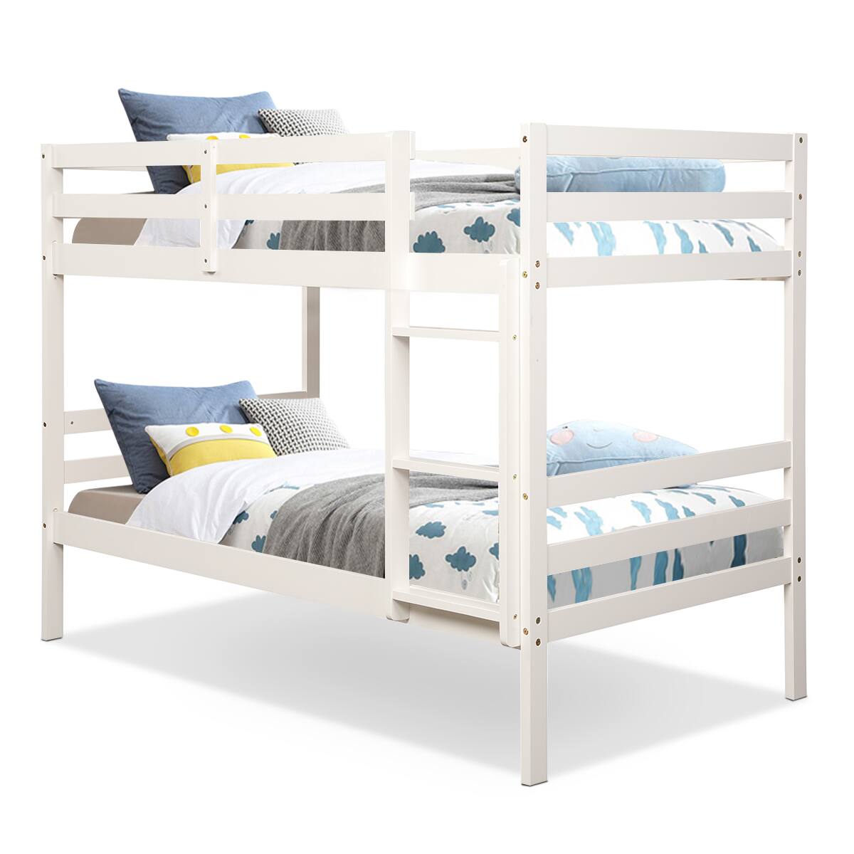 Costway - Twin Over Twin Wood Bunk Beds Ladder Safety Rail - White