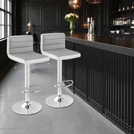 Hivvago - Set of 2 PU Leather Bar Stools with Adjustable Height - Gray